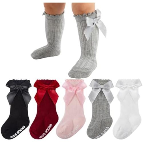 Baby Knee High Socks Non Slip Newborn Infant Toddlers Girl Stockings Cotton Bow Ruffle Long Socks Infant Dress Sock