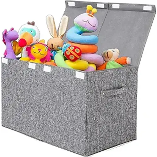 Large Toy Box Storage with Lid, Collapsible Sturdy Toy Chest Storage Bin