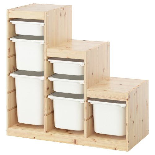 TROFAST Storage combination with boxes - light white stained pine/white 94x44x91 cm (37x17 3/8x35 7/8 ")