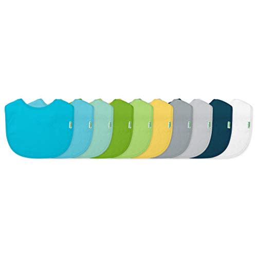 green sprouts Stay-Dry Bibs (10 Pack) | Ultimate Protection from drools & spit ups | Waterproof Inner Layer, Knitted Terry Cotton and Polyester, Machine Washable