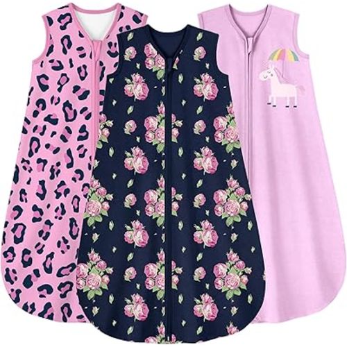 Yoofoss Baby Sleep Sack 6-12 Months Wearable Blanket for Babies 100% Organic Cotton 2-Way Zipper TOG 0.5 Toddler Sleeping Sack 3 Pack, Soft Lightweight Sleep Sacks