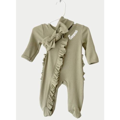 Baby Name Newborn Waffle Knit Ruffled Footie With Bow - Baby Girl Coming Home Outfit - Hospital Outfit for Baby Girls - Etsy