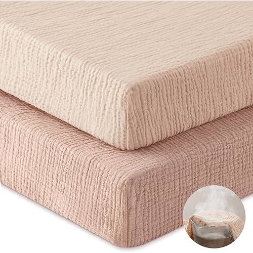Muslin Crib Sheets for Boys Girls, 100% Cotton Fitted Crib Sheet 2 Pack for Standard Crib and Toddler Mattress, Breathable Soft Baby Sheet 28x52x8in Gradient Pink