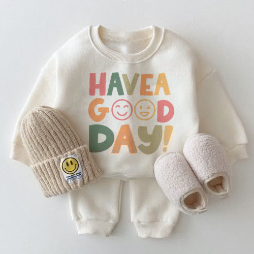HAVE A GOOD DAY Baby White Sweatshirt 2-piece Set