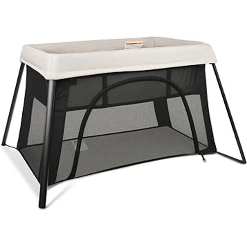 Pack and Play with Bassinet - 2-in-1 Lightweight Baby Playpen, Portable Foldable Playard for Travel, Baby Playard with Mesh & Zipper Door (Creamy)