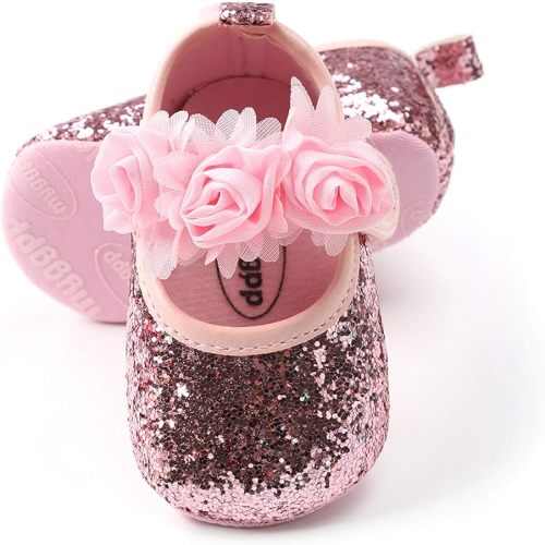 myppgg Baby Girls Mary Jane Flats Sparkly Bowknot Princess Dress Crib Shoes Non-Slip for Toddler First Walkers