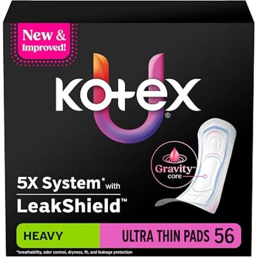 Kotex Ultra Thin Pads, Heavy Absorbency, 56 Count (Packaging May Vary)