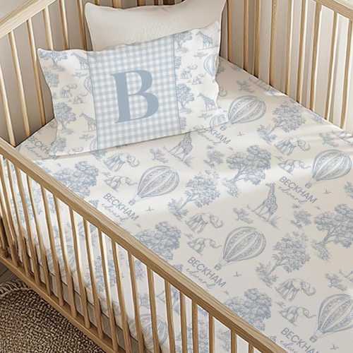 Safari Toile Personalized Crib Sheet: Baby Boy Nursery Decor