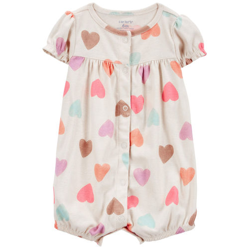 Baby Heart Print Ribbed Short-Sleeve Romper - Carter's | Carter's