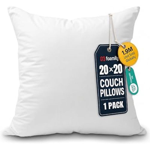 Foamily 20x20 Throw Pillow Insert, White Pillows for Couch, Sofa & Bed