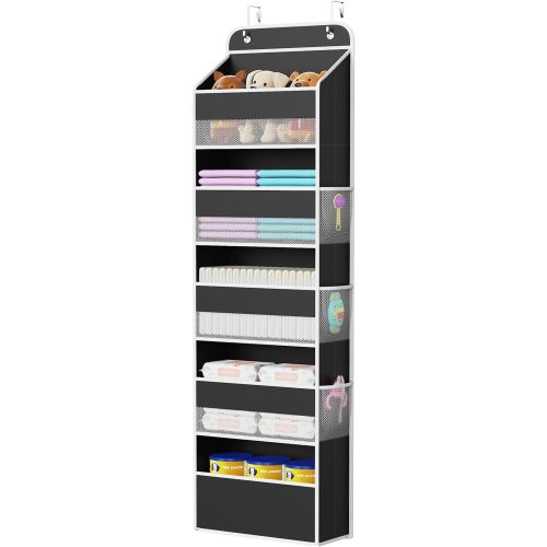Univivi Hanging Storage Organizer Nursery Closet Cabinet Baby Storage with 5 Large Compartments 6 Side Pockets for Cosmetics, Toys and Sundries (Black)