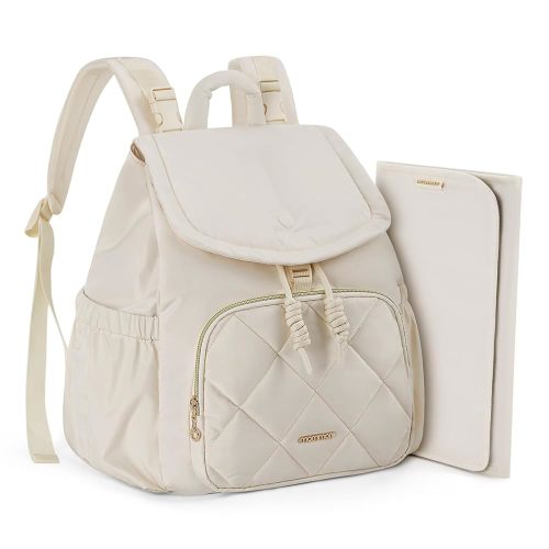 mommore Diaper Bag Backpack, Small Diaper Backpack for Travel, Drawstring Puffer Diaper Bag, Lightweight Quilted Baby Bag with Stroller Straps, Changing Pad