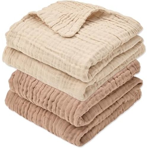 Aablexema Muslin Baby Blanket Set of 2, Beige & Coffee