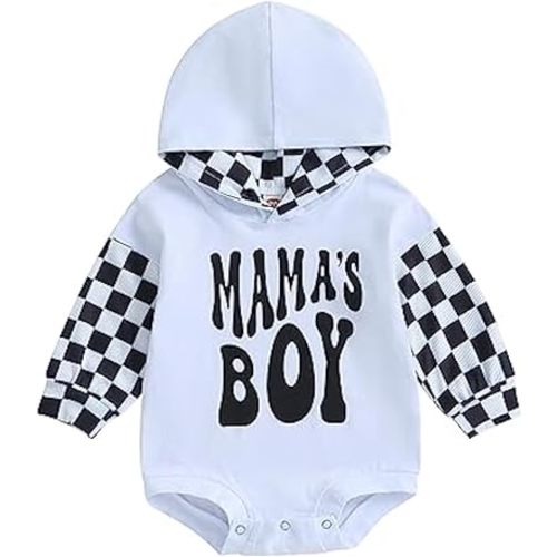 Socutebabe Baby Boy Fall Clothes Long Sleeve Pullover Checkerboard Hoodie Romper Sweatshirt Mama Boy Outfits Sweater Jumpsuit