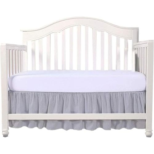 Crib Bed Skirt 28” x 52” with 14” Drop – Split Corners Dust Ruffle, Microfiber - Breathable, Durable, Elastic Adjustable Fit, Soft Nursery Bedding for Baby Boys & Girls, Light Grey Solid