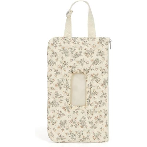 Quilted Baby Diaper and Wipes Pouch Portable Mommy Bag for Stroller Reusable Wipes Pouch with Lanyard for Casual Travel (White 2)