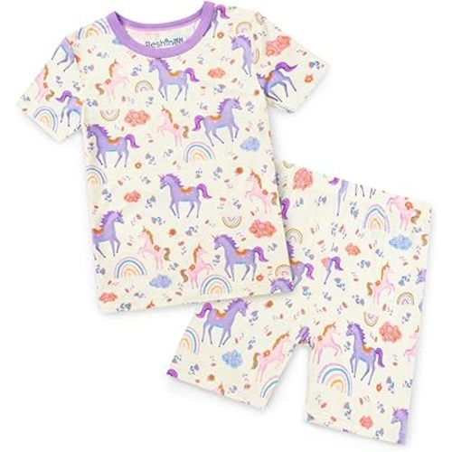 babee Reshinee Bamboo Viscose Toddler Unicorn Mermaid Girls Kids Pajamas Short Sleeve Summer Cool Snug fit Pjs, 2pcs