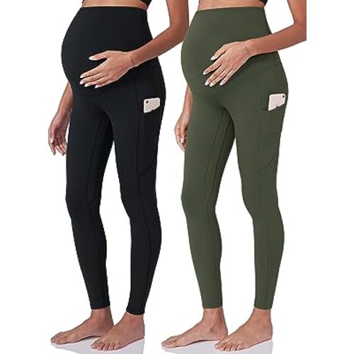 POSHDIVAH Women's Maternity Workout Leggings Over The Belly Pregnancy Yoga Pants with Pockets Soft Activewear Work Pants