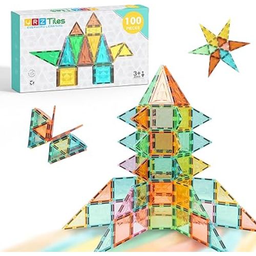 Magnetic Tiles 100-Piece Set for Kids, Magnetic Building Blocks STEM Toys for Age 3+ Boys and Girls, Educational Magnet Construction Tiles for Creativity & Learning