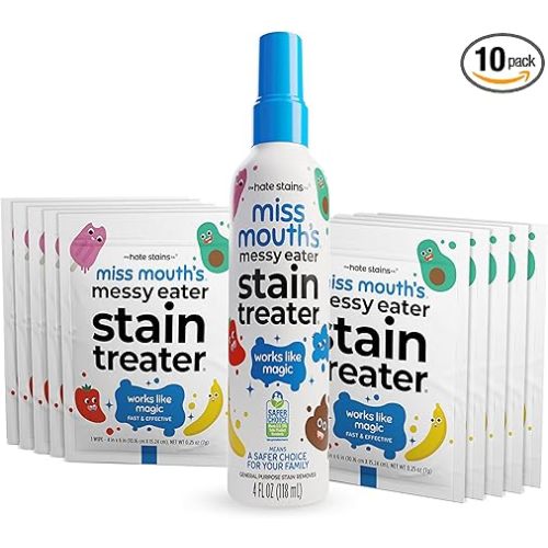 Miss Mouth's Messy Eater Stain Treater Spray - 4oz & 10 Wipes Stain Remover - Newborn & Baby Essentials - No Dry Cleaning Food, Grease, Coffee Off Laundry, Underwear, Fabric