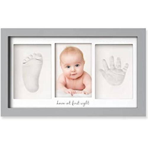 Baby Hand and Footprint Kit - Clay Handprint Keepsake Frame, Newborn Nursery Picture Frame, Personalized New Mom Gifts for Baby Shower & Registry (Cloud Gray)
