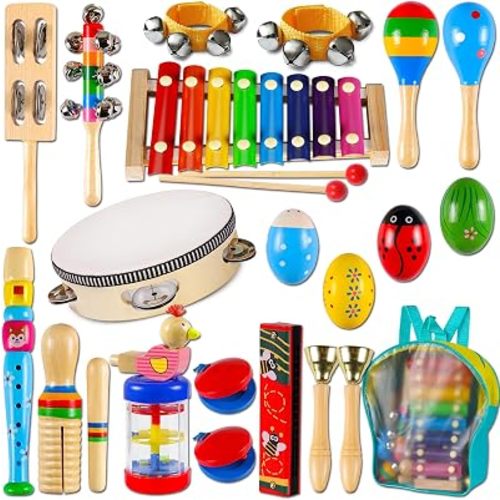 Toddler Musical Instruments,Wooden Percussion Instruments Toy for Kids Preschool Educational Musical Toys Set for Boys and Girls with Storage Bag