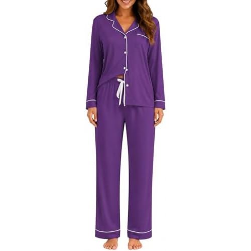 ZMJ Womens Pajamas Sets 2 Piece Long Sleeve and Pant Pj Sets Button Up Sleepwear