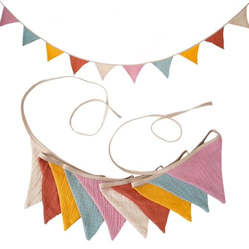 Fabric Bunting Banner, 2 Pack Handmade Neutral String Banner Each 8.5 ft 10 Flags Nursery Wall Hanging Wedding Birthday Home Baby Shower Party Decoration Bunting (Pink Candy)