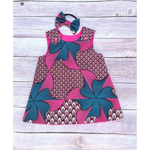 Ankara Dress, African print dress, Ankara baby dress with headband, African print baby headband