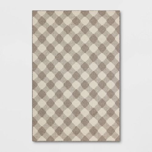 4'x6' Gingham Washable Area Rug Heathered Gray/Ivory - Threshold™