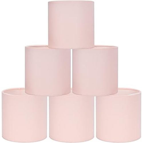 LAMPWELL TINA Pink Clip on Chandelier Lamp Shades Set of 6,Small Lamp Shades Clip on bulb,5"×5"×H5",Mini Linen Drum Lamp Shade,FOR CANDLE BULB AND SMALL GENERAL BULB