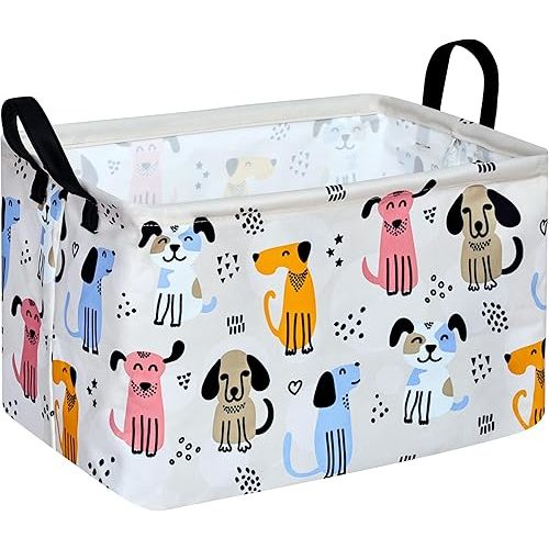 Rectangle Gift Storage Basket Home Shelf Storage Basket Organizer Box Clothes Laundry Hamper Nursery Basket Laundry Basket with Handles (Dog)