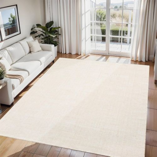 Washable Rugs 5x7 Rug for Living Room,Modern Solid Rug with Non Slip Backing,Plain Carpet for Bedroom,Distressed Stain Resistant Accent Carpet,Beige