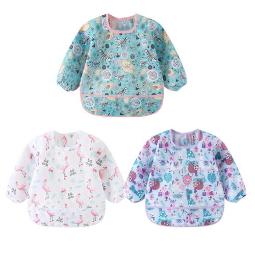 HaimoBurg 3 Pack Long Sleeve Baby Bibs, Waterproof Sleeved Bib, Toddler Soft Bib for 6-30 Months