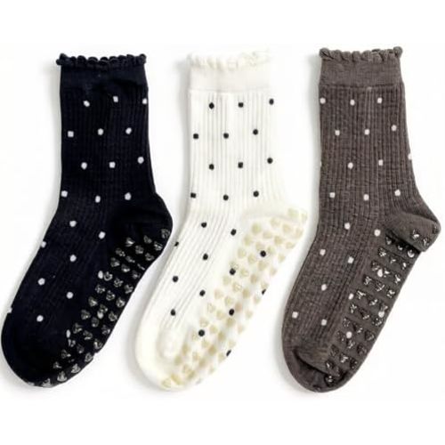 Crimped Pilates Socks for Women Preppy Crew Grip Socks for Barre Dance