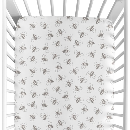 White and Grey Bees Collection Crib Sheet
