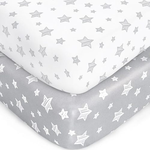 Crib Sheets for Boys or Girls 2 Pack, Fitted Crib Sheet for Standard Size Crib and Toddler Mattresses, Soft and Breathable Material, Grey & White