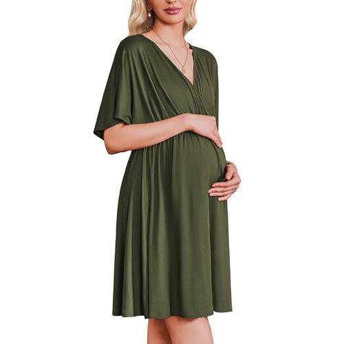 Ekouaer 3 in 1 Labor and Delivery Gown for Hospital Short Sleeve Maternity Nursing Dress Nightgown Postpartum Sleepwear