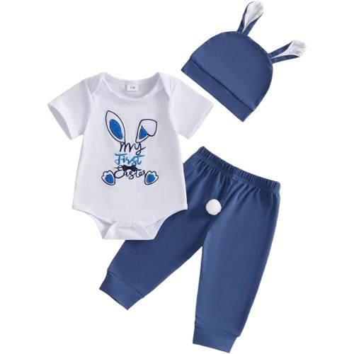 Newborn Baby Boy Farm Outfits Letter Print Romper + Pants + Hat 3PCS Cute Infant Boy's Clothes Set