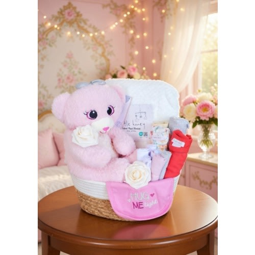 Teddy Bear Girl Gift Basket | Baby Shower Gift Girl | New Baby Gift | Baby Girl Gift Box | Unique Baby Gift | Baby Shower Gift