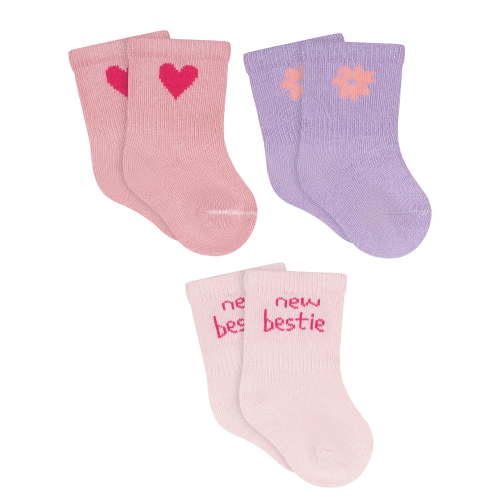 Gerber Baby Girl Jersey Wiggle Proof Crew Socks, 3-Pack, Sizes 0/6 Months - 6/12 Months