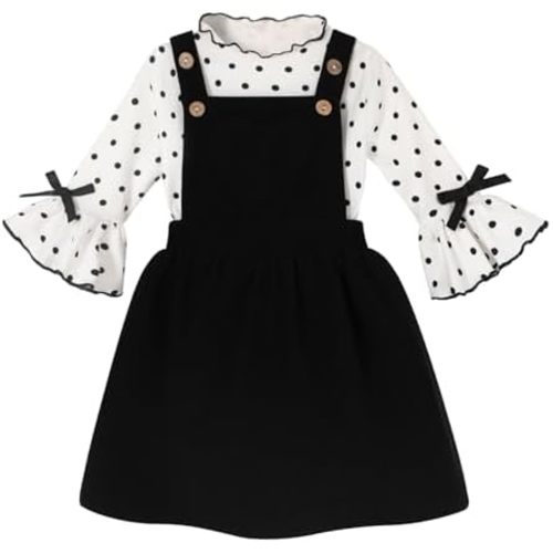 Toddler Baby Girl Fall Overall Dress 3/4 Flare Sleeve Shirt Corduroy Skirt Jumper 2Pcs Autumn Outfit Sets 1-5T