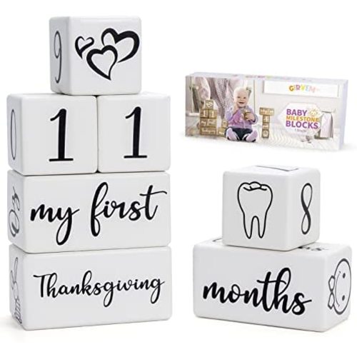 Baby Monthly Milestone Blocks for Boy or Girl, 7 Blocks, Milestones Age Block Set for Baby Shower, Pregnancy Countdown, Baby Age Photo Blocks