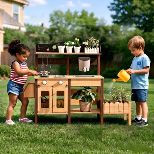 Zoomie Kids Mud Kitchen With Insect Observation Box & Planter Box, Toddler Play Kitchen & Reviews | Wayfair