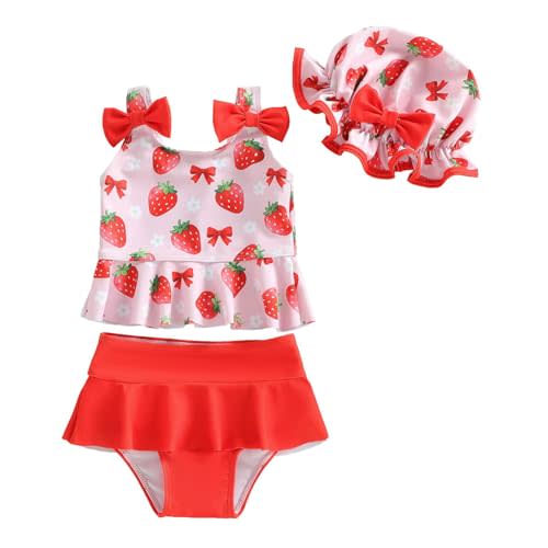 DivingBirds Baby Girl Swimsuit with Sun Hat, 2-Piece Tankini, 3M-4Y | Toddler girl tankini bathing suit with matching sun hat, soft stretchy quick-dry fabric for beach, pool and vacations