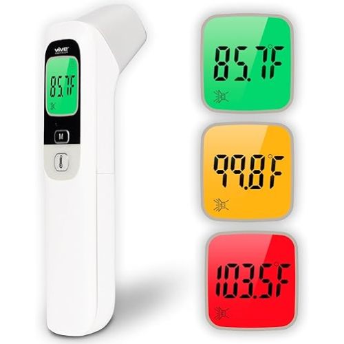 Vive No-Touch Forehead Thermometer - No Contact Infrared Digital Thermometer for Adults, Kids, Babies, & Objects - Touchless, Accurate Temporal Fever Sensor - Fast, Memory Recall, Large Display