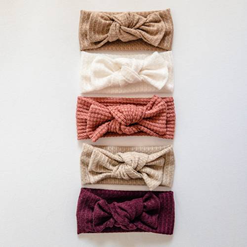 Soft Waffle Knit Baby Headband, Knotted Bow, Fall Head Wrap