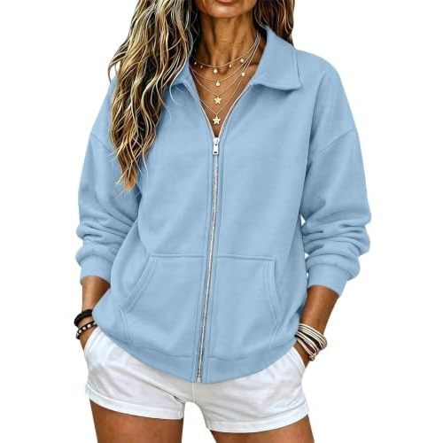 Sweatshirt for Women - Lightweight Oversized Sweatshirts Zip up Polo Neck Long Sleeve Shirts Casual Athletic Loose Clothes