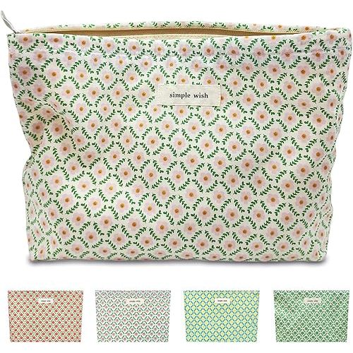 STARDW Aesthetic Floral Makeup Bag Cute Small Cosmetic Bags for Women Girls, Travel Toiletry Bag Large Capacity Zipper Makeup Pouch, Purse Organizer Pouches