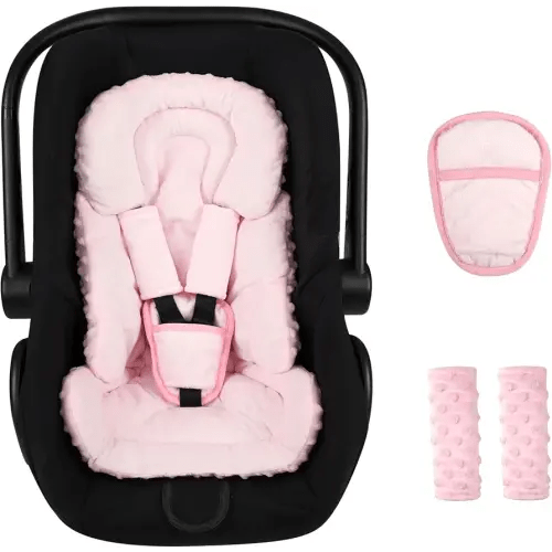 Infant Car Seat Insert Boy Girl, 3 in 1 Newborn Carseat Insert with Strap Pads,Car Seat Head Support for Baby Strollers, Swings, and Bouncers,Comfortable and Machine Washable, Pink